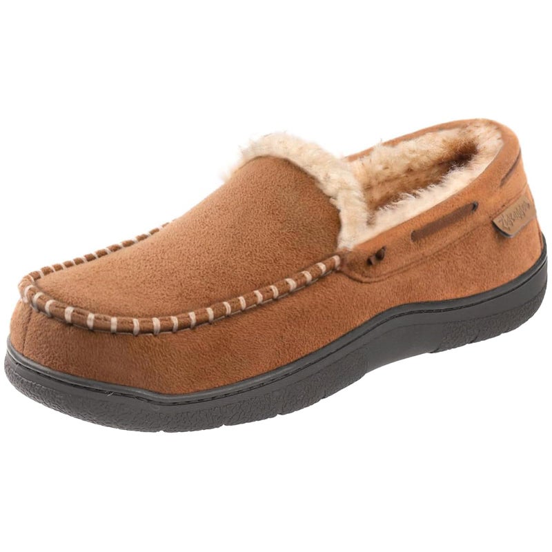 Zigzagger Men's Moccasin Slippers Memory Foam House Shoes, Indoor and Outdoor Warm Loafer Slippers, Tan, 9 M US - Image 1